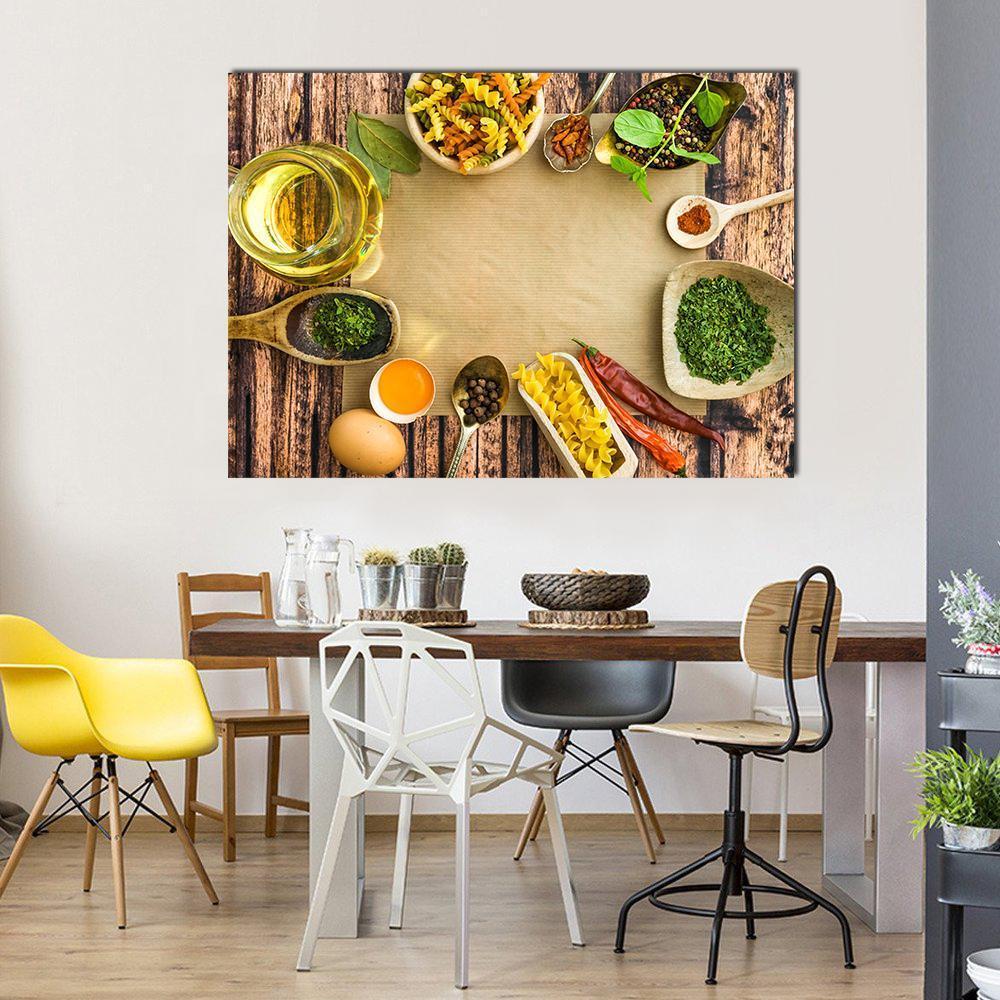 Uncooked Pasta And Spices On A Dark Canvas Wall Art-1 Piece-Gallery Wrap-48" x 32"-Tiaracle