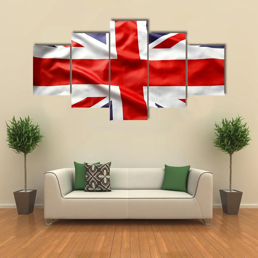 Union Jack Flag Canvas Wall Art-5 Star-Gallery Wrap-62" x 32"-Tiaracle