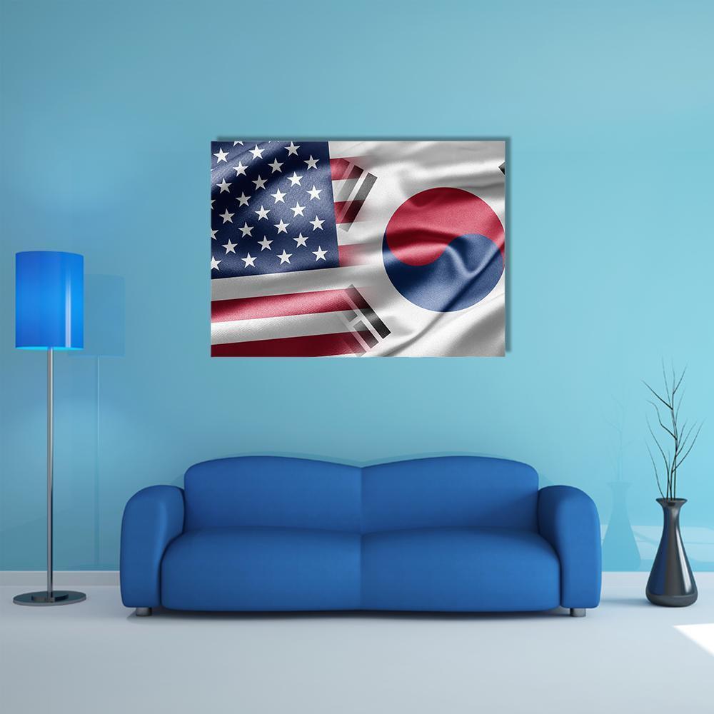 United States & South Korea Flag Canvas Wall Art-1 Piece-Gallery Wrap-48" x 32"-Tiaracle