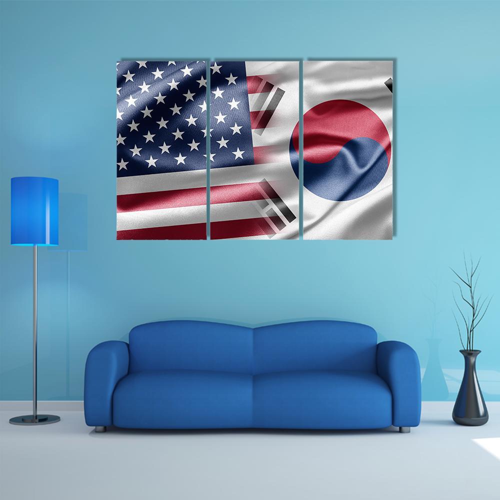 United States & South Korea Flag Canvas Wall Art-3 Horizontal-Gallery Wrap-37" x 24"-Tiaracle