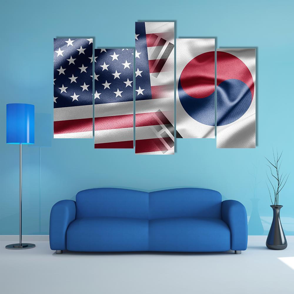 United States & South Korea Flag Canvas Wall Art-5 Pop-Gallery Wrap-47" x 32"-Tiaracle