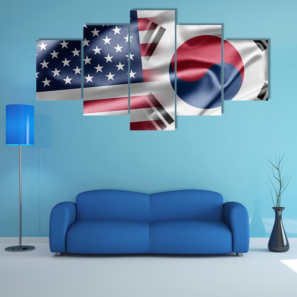 United States & South Korea Flag Canvas Wall Art-5 Star-Gallery Wrap-62" x 32"-Tiaracle