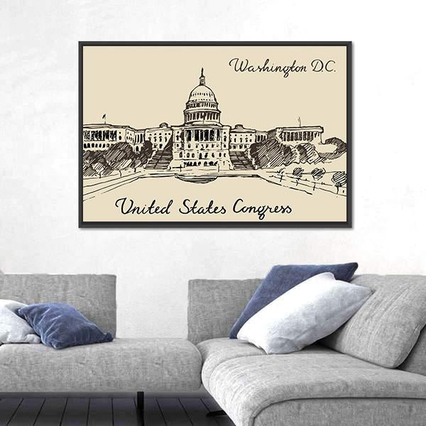 United States Capital Hill Canvas Wall Art-3 Horizontal-Gallery Wrap-25" x 16"-Tiaracle