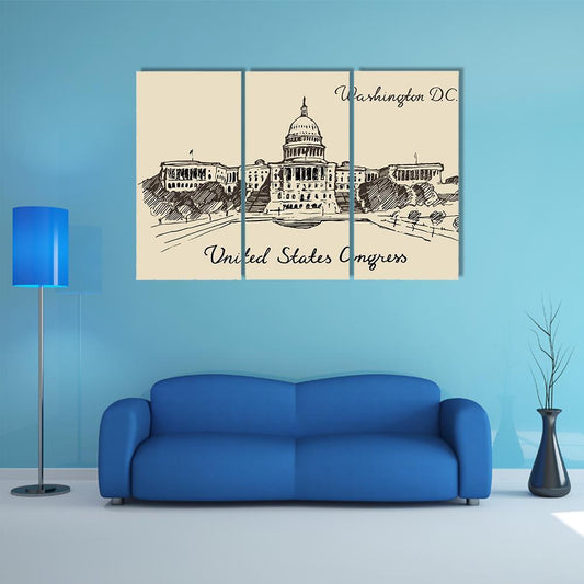 United States Capital Hill Canvas Wall Art-3 Horizontal-Gallery Wrap-37" x 24"-Tiaracle