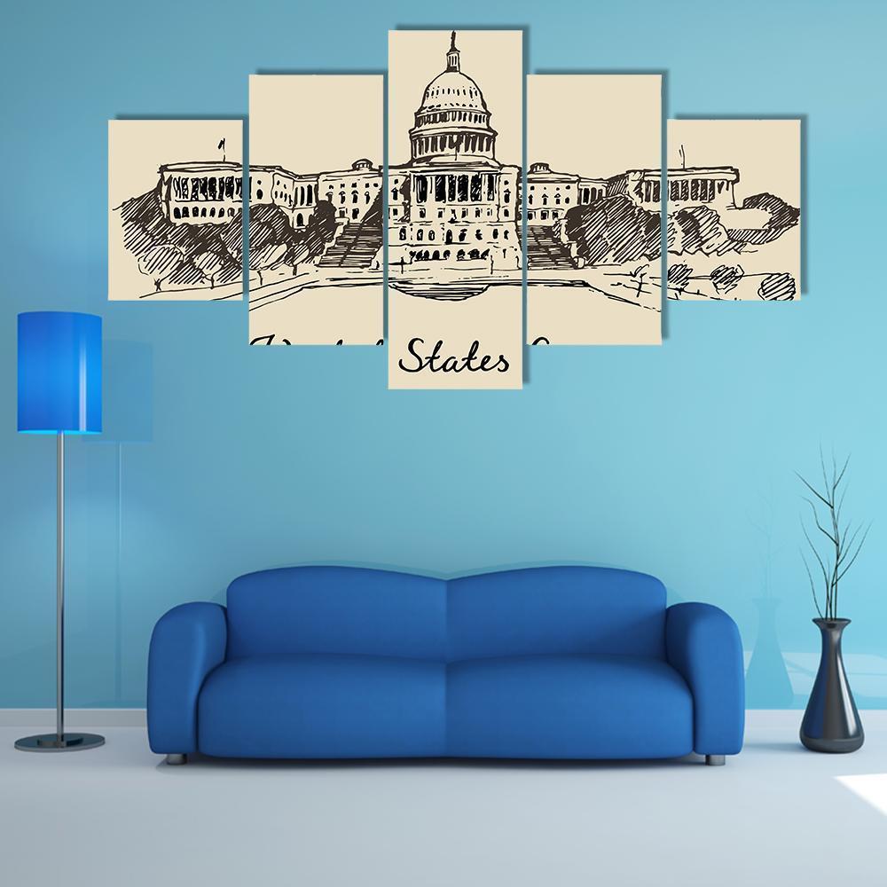 United States Capital Hill Canvas Wall Art-5 Star-Gallery Wrap-62" x 32"-Tiaracle