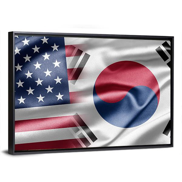 United States & South Korea Flag Canvas Wall Art-3 Horizontal-Gallery Wrap-25" x 16"-Tiaracle