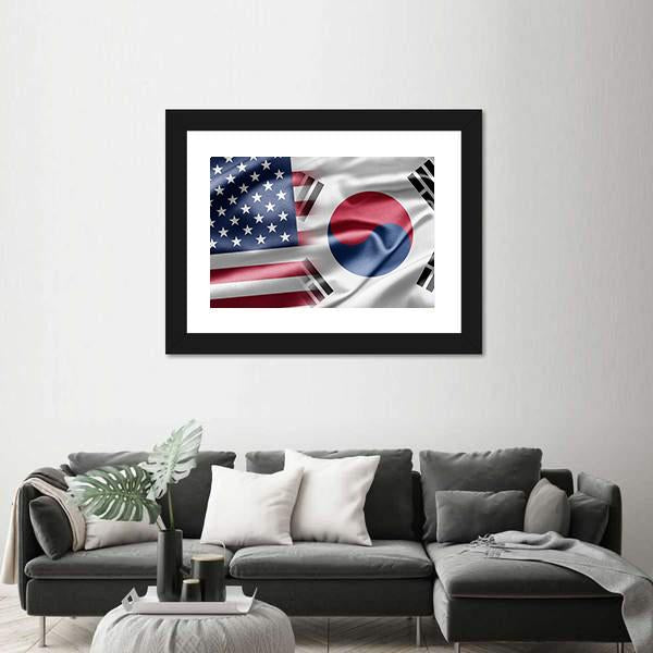 United States & South Korea Flag Canvas Wall Art-1 Piece-Framed Print-20" x 16"-Tiaracle