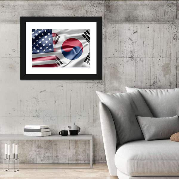 United States & South Korea Flag Canvas Wall Art-3 Horizontal-Gallery Wrap-25" x 16"-Tiaracle