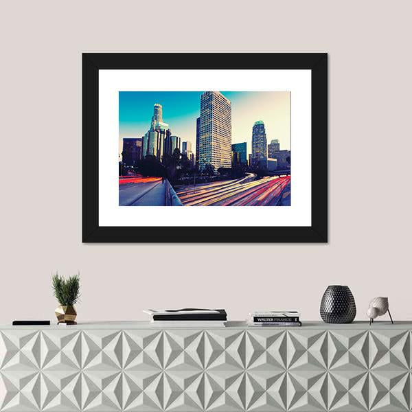 Urban City At Sunset Canvas Wall Art-1 Piece-Framed Print-20" x 16"-Tiaracle