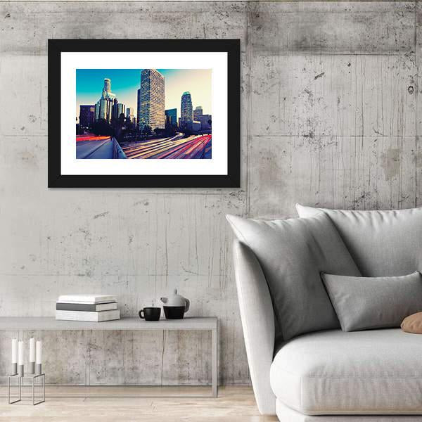 Urban City At Sunset Canvas Wall Art-3 Horizontal-Gallery Wrap-25" x 16"-Tiaracle