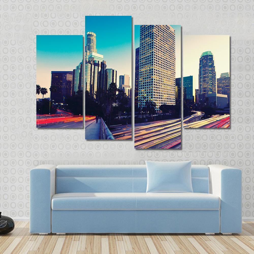 Urban City At Sunset Canvas Wall Art-4 Pop-Gallery Wrap-50" x 32"-Tiaracle