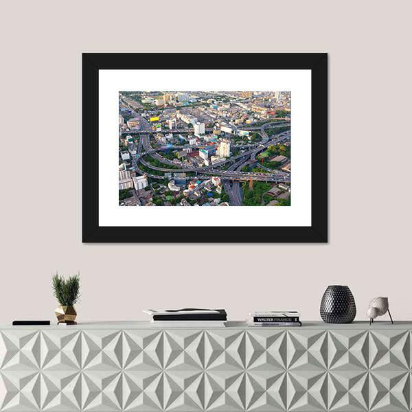 Urban Cityscape Of Busy Traffic Canvas Wall Art-1 Piece-Framed Print-20" x 16"-Tiaracle