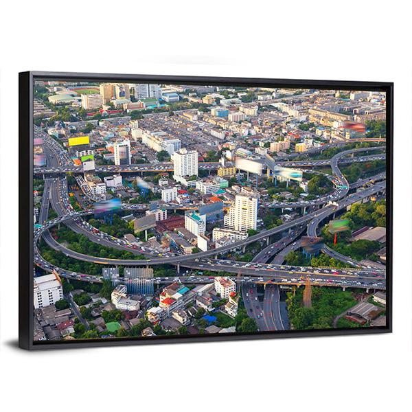 Urban Cityscape Of Busy Traffic Canvas Wall Art-3 Horizontal-Gallery Wrap-25" x 16"-Tiaracle