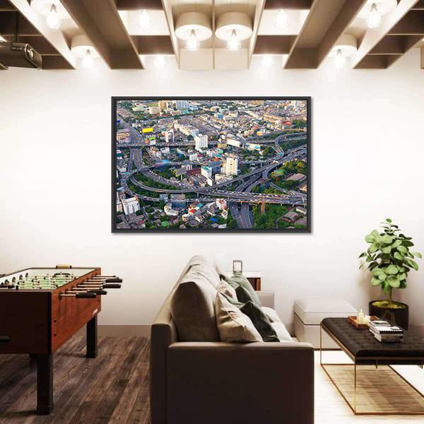 Urban Cityscape Of Busy Traffic Canvas Wall Art-3 Horizontal-Gallery Wrap-25" x 16"-Tiaracle