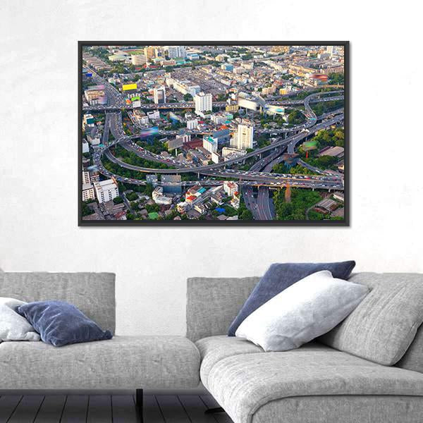 Urban Cityscape Of Busy Traffic Canvas Wall Art-3 Horizontal-Gallery Wrap-25" x 16"-Tiaracle