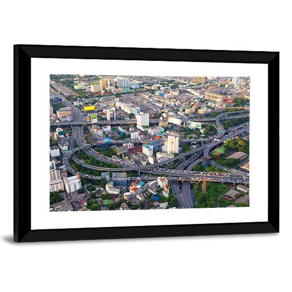 Urban Cityscape Of Busy Traffic Canvas Wall Art-3 Horizontal-Gallery Wrap-25" x 16"-Tiaracle