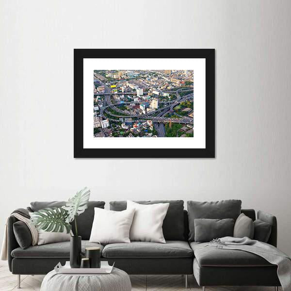 Urban Cityscape Of Busy Traffic Canvas Wall Art-3 Horizontal-Gallery Wrap-25" x 16"-Tiaracle