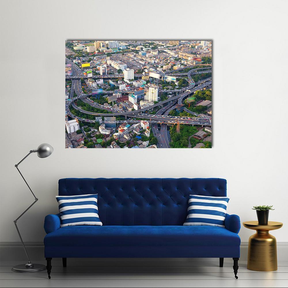 Urban Cityscape Of Busy Traffic Canvas Wall Art-1 Piece-Gallery Wrap-48" x 32"-Tiaracle