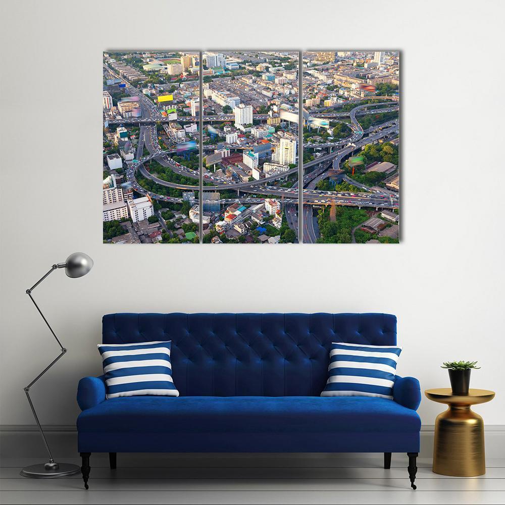 Urban Cityscape Of Busy Traffic Canvas Wall Art-3 Horizontal-Gallery Wrap-37" x 24"-Tiaracle