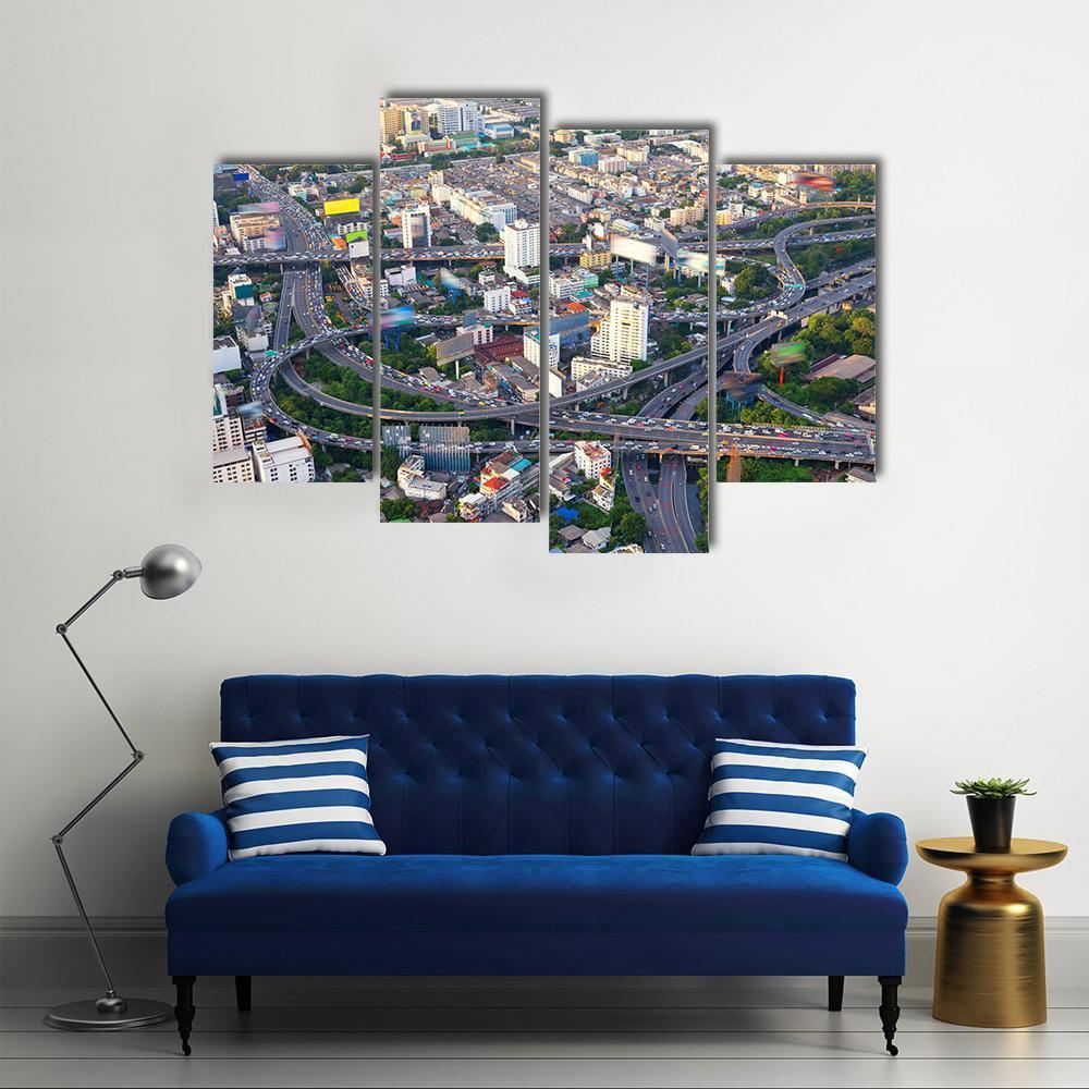 Urban Cityscape Of Busy Traffic Canvas Wall Art-4 Pop-Gallery Wrap-50" x 32"-Tiaracle