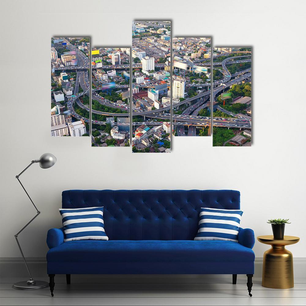 Urban Cityscape Of Busy Traffic Canvas Wall Art-5 Pop-Gallery Wrap-47" x 32"-Tiaracle