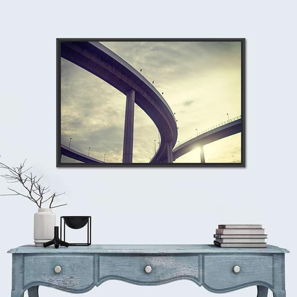 Urban Overpass Retro Effect Image Canvas Wall Art-1 Piece-Floating Frame-24" x 16"-Tiaracle