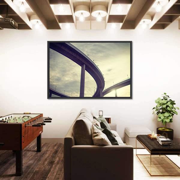 Urban Overpass Retro Effect Image Canvas Wall Art-3 Horizontal-Gallery Wrap-25" x 16"-Tiaracle