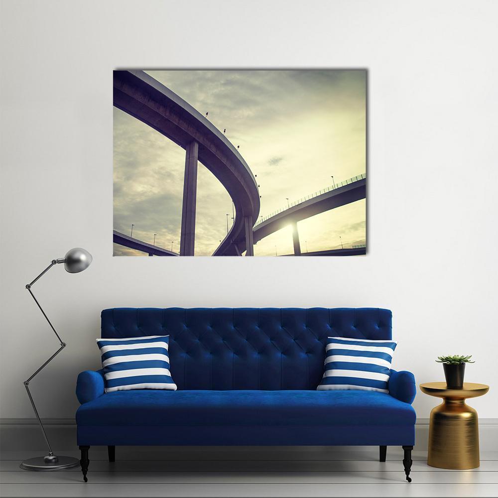 Urban Overpass Retro Effect Image Canvas Wall Art-1 Piece-Gallery Wrap-48" x 32"-Tiaracle