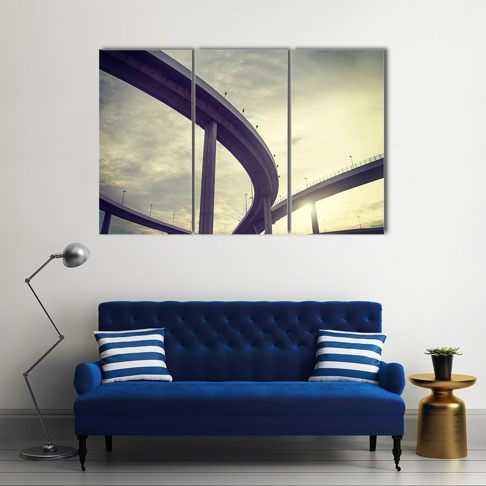 Urban Overpass Retro Effect Image Canvas Wall Art-3 Horizontal-Gallery Wrap-37" x 24"-Tiaracle