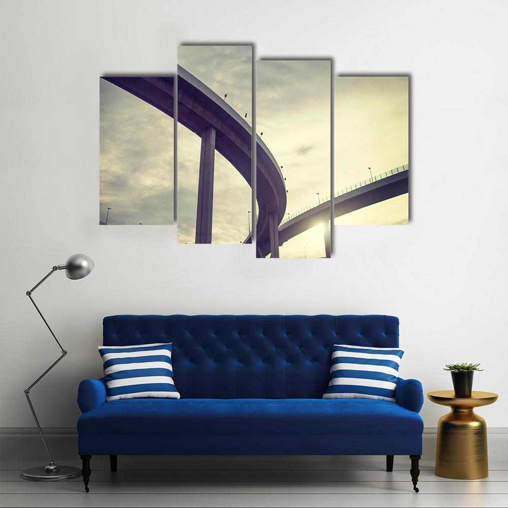 Urban Overpass Retro Effect Image Canvas Wall Art-4 Pop-Gallery Wrap-50" x 32"-Tiaracle