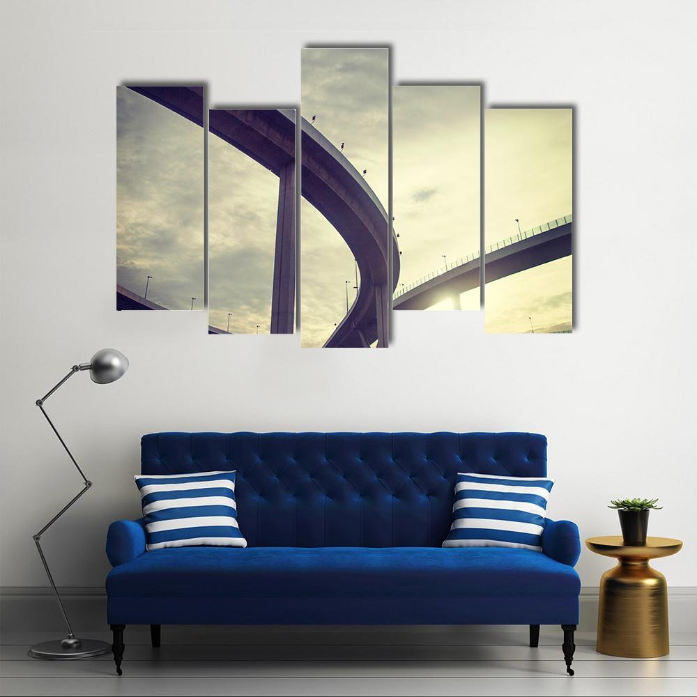 Urban Overpass Retro Effect Image Canvas Wall Art-5 Pop-Gallery Wrap-47" x 32"-Tiaracle