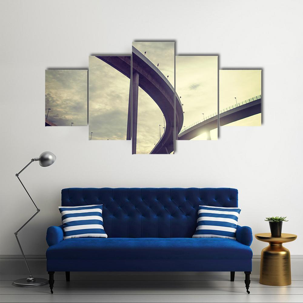 Urban Overpass Retro Effect Image Canvas Wall Art-5 Star-Gallery Wrap-62" x 32"-Tiaracle