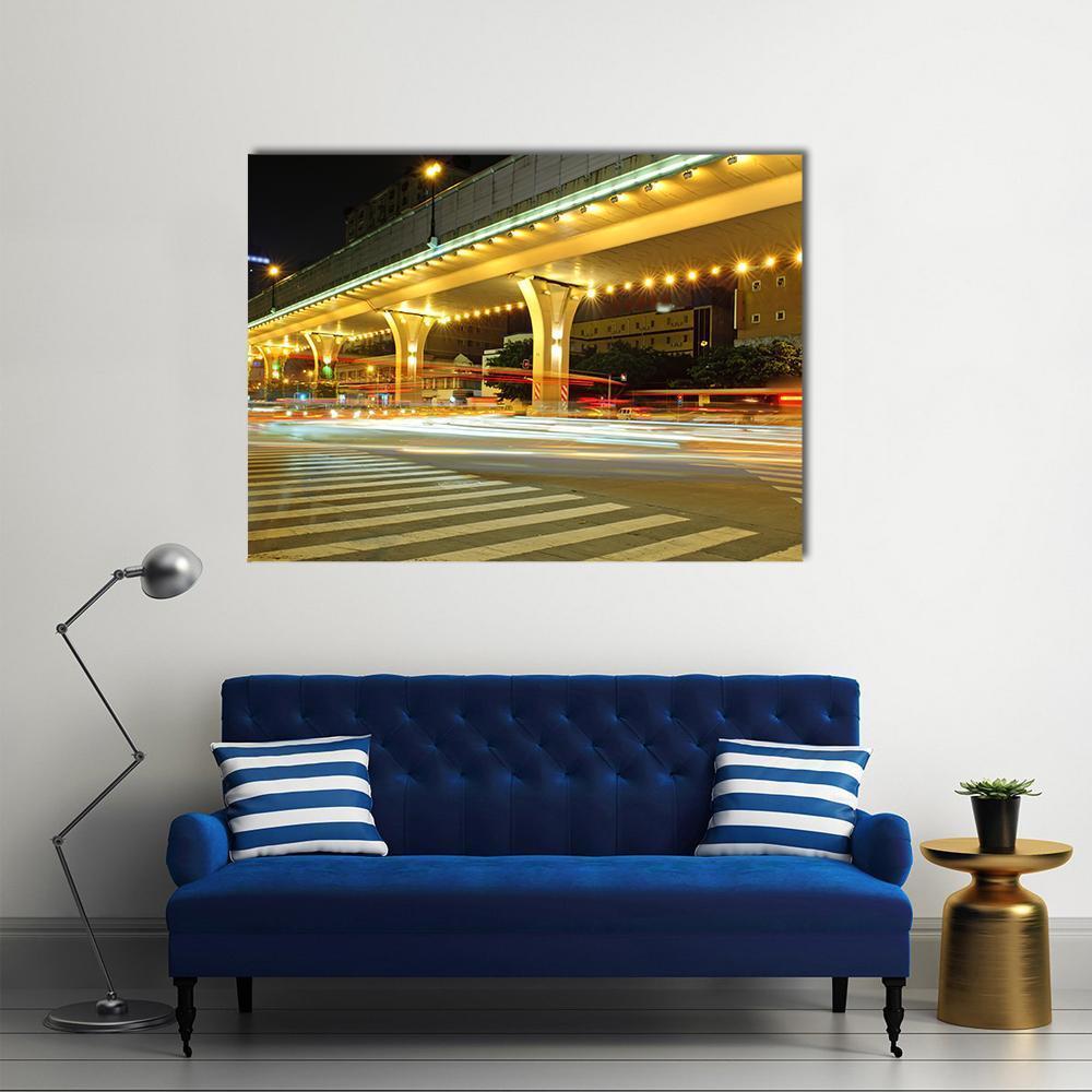 Urban Roads At Night Canvas Wall Art-1 Piece-Gallery Wrap-48" x 32"-Tiaracle