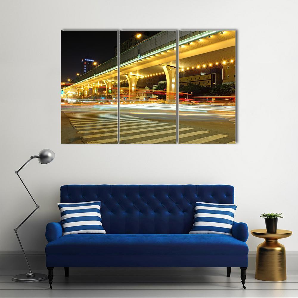 Urban Roads At Night Canvas Wall Art-3 Horizontal-Gallery Wrap-37" x 24"-Tiaracle