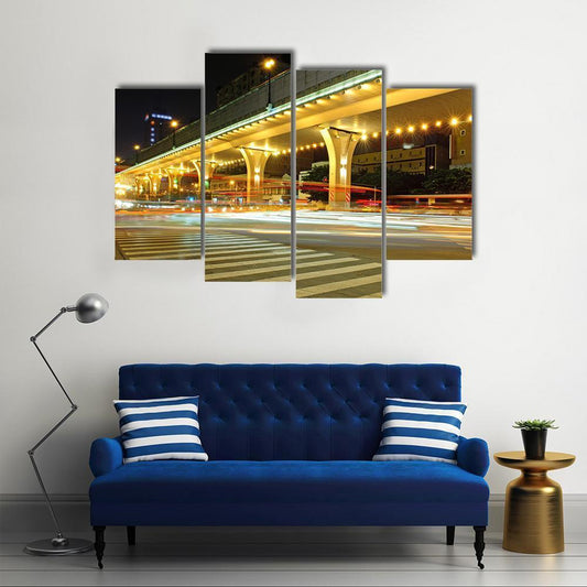 Urban Roads At Night Canvas Wall Art-4 Pop-Gallery Wrap-50" x 32"-Tiaracle