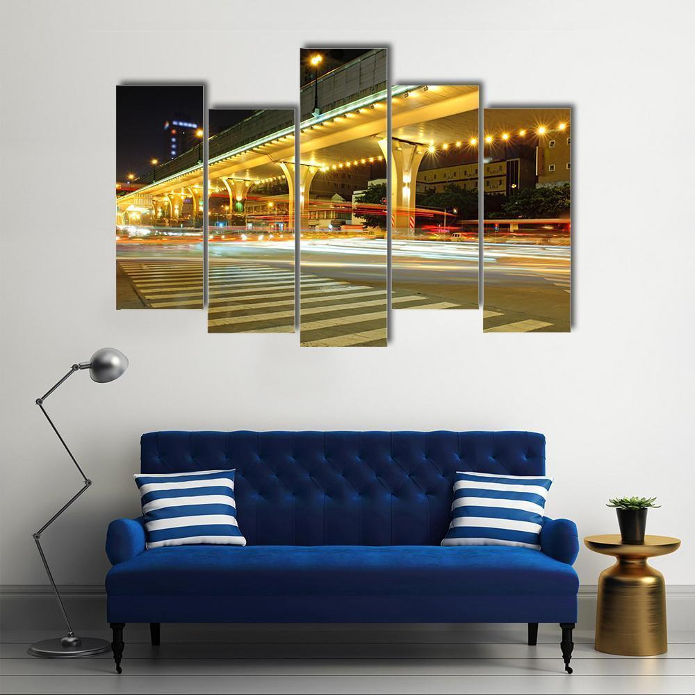 Urban Roads At Night Canvas Wall Art-5 Pop-Gallery Wrap-47" x 32"-Tiaracle