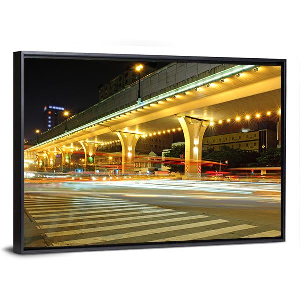 Urban Roads At Night Canvas Wall Art-3 Horizontal-Gallery Wrap-25" x 16"-Tiaracle