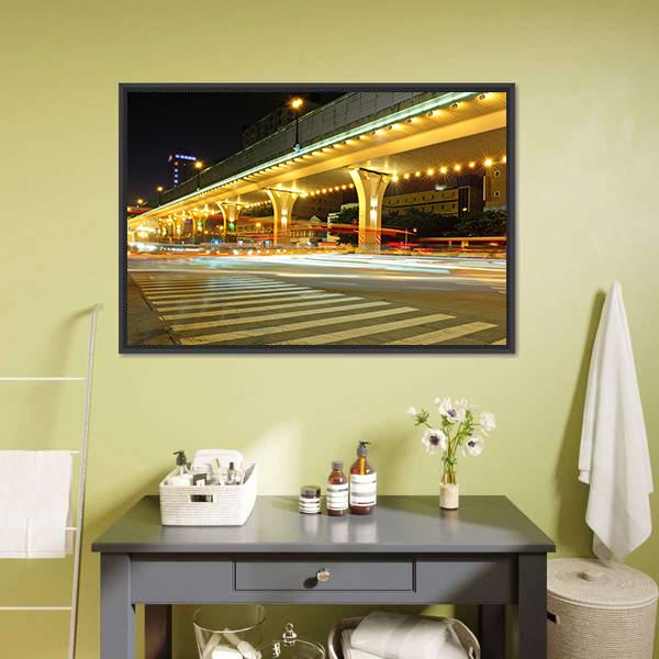 Urban Roads At Night Canvas Wall Art-3 Horizontal-Gallery Wrap-25" x 16"-Tiaracle