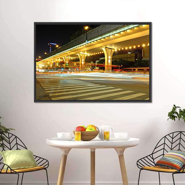 Urban Roads At Night Canvas Wall Art-3 Horizontal-Gallery Wrap-25" x 16"-Tiaracle