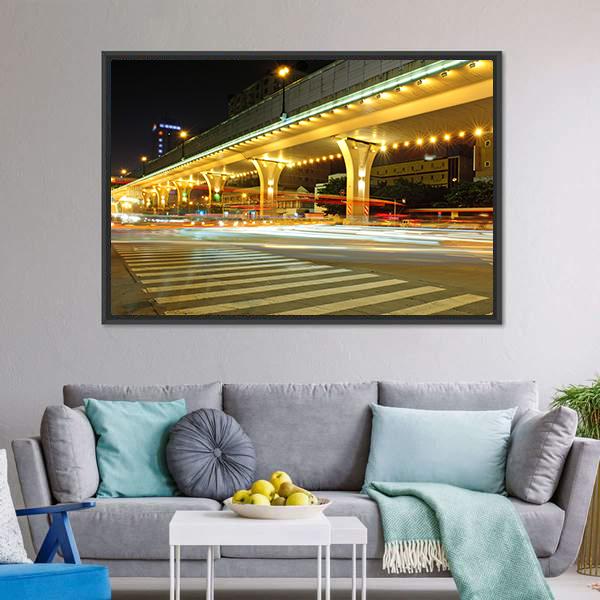 Urban Roads At Night Canvas Wall Art-1 Piece-Floating Frame-24" x 16"-Tiaracle