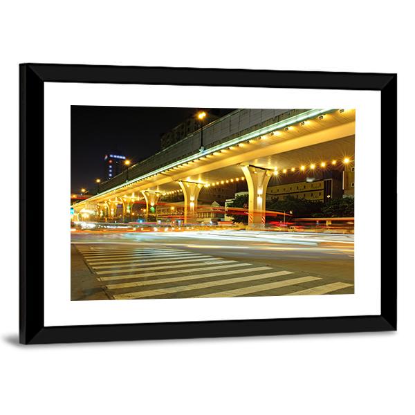 Urban Roads At Night Canvas Wall Art-3 Horizontal-Gallery Wrap-25" x 16"-Tiaracle