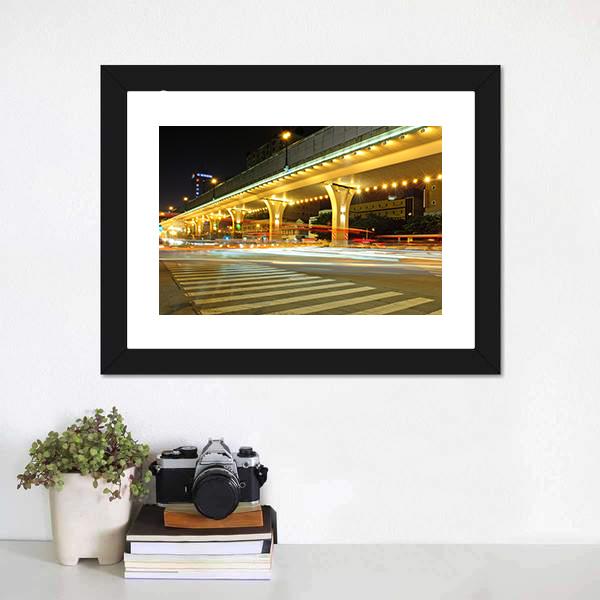 Urban Roads At Night Canvas Wall Art-1 Piece-Framed Print-20" x 16"-Tiaracle