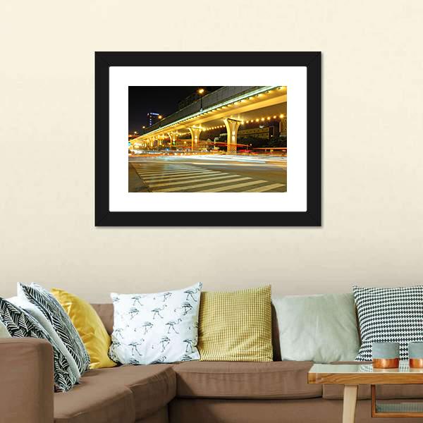 Urban Roads At Night Canvas Wall Art-3 Horizontal-Gallery Wrap-25" x 16"-Tiaracle