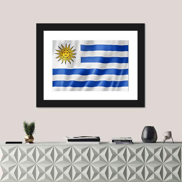 Uruguay Flag On Satin Texture Canvas Wall Art-1 Piece-Framed Print-20" x 16"-Tiaracle