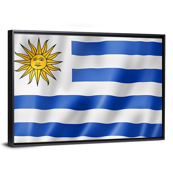Uruguay Flag On Satin Texture Canvas Wall Art-3 Horizontal-Gallery Wrap-25" x 16"-Tiaracle