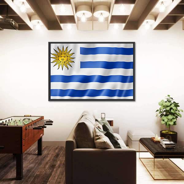 Uruguay Flag On Satin Texture Canvas Wall Art-3 Horizontal-Gallery Wrap-25" x 16"-Tiaracle