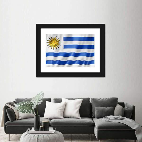 Uruguay Flag On Satin Texture Canvas Wall Art-3 Horizontal-Gallery Wrap-25" x 16"-Tiaracle
