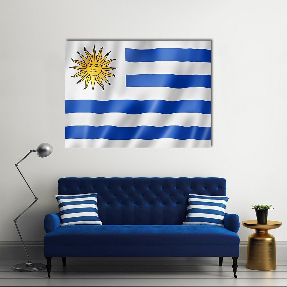 Uruguay Flag On Satin Texture Canvas Wall Art-1 Piece-Gallery Wrap-48" x 32"-Tiaracle