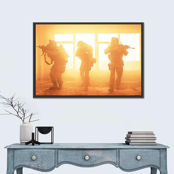 US Army Rangers In The Military Operation Canvas Wall Art-1 Piece-Floating Frame-24" x 16"-Tiaracle