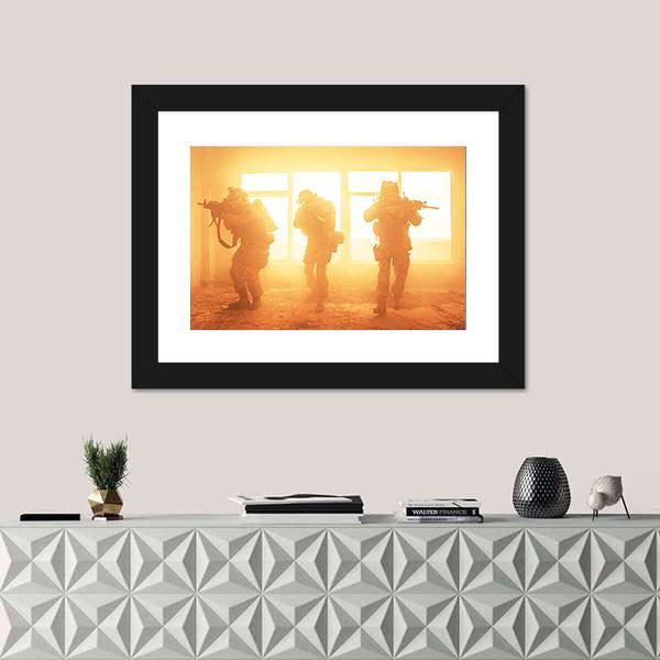 US Army Rangers In The Military Operation Canvas Wall Art-1 Piece-Framed Print-20" x 16"-Tiaracle